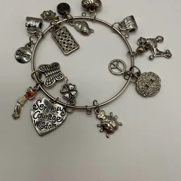 Serenity Prayer Loaded Charm Bangle • Turtle Mermaid Peace Clover • Gift Boxed - Picture 4 of 4